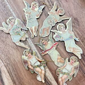 Vintage Set of 7 Christmas Merrimack Victorian Angel Ornaments Cottagecore